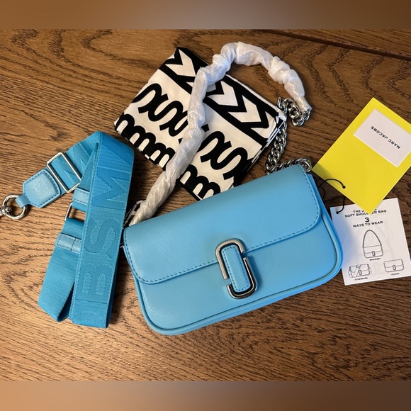 NWT! New Marc Jacobs J Marc Mini Shoulder Bag -Smooth Leather Pool Blue - Picture 1 of 12